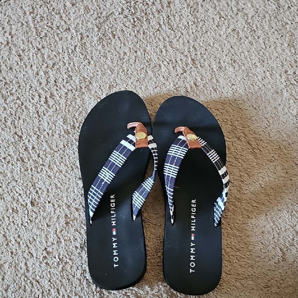 Tommy Hilfiger Plaid Black Flip Flops